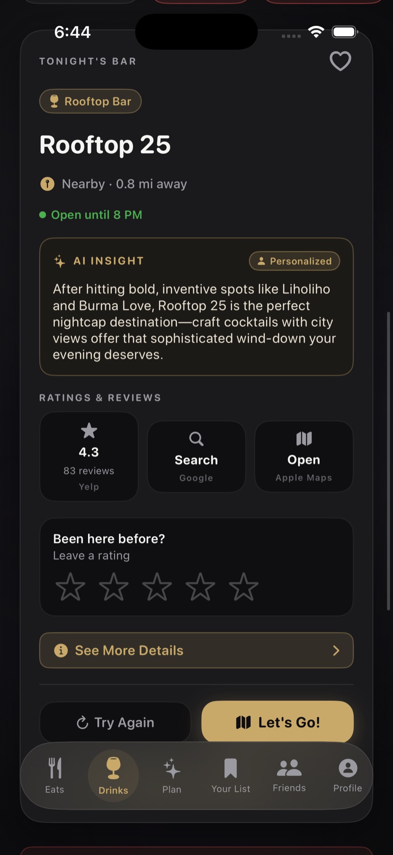 A LuckyFork bar recommendation