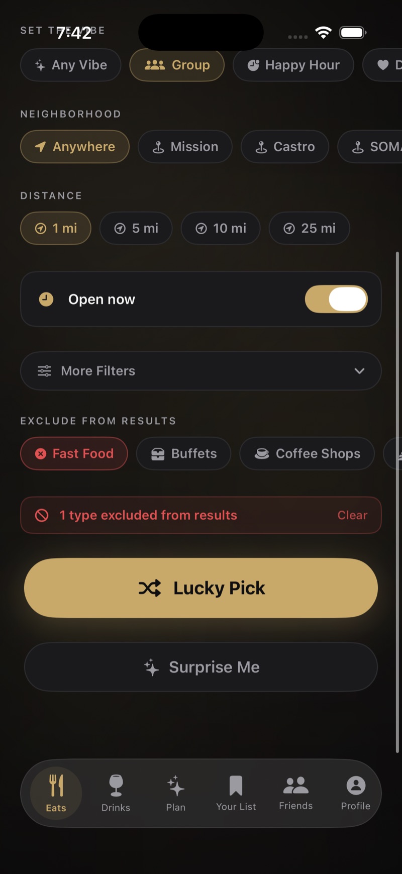 Setting budget and preferences in LuckyFork