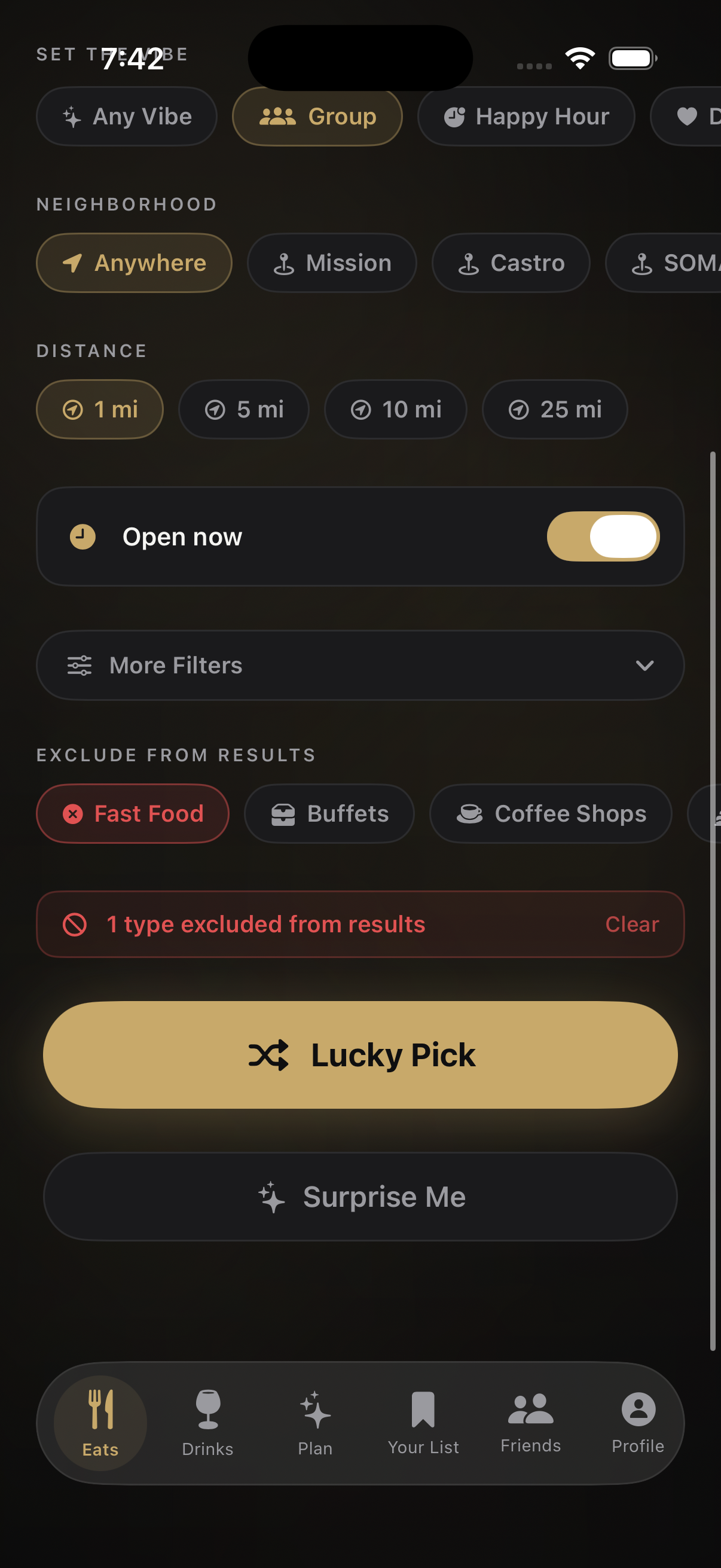 Set filters and budget